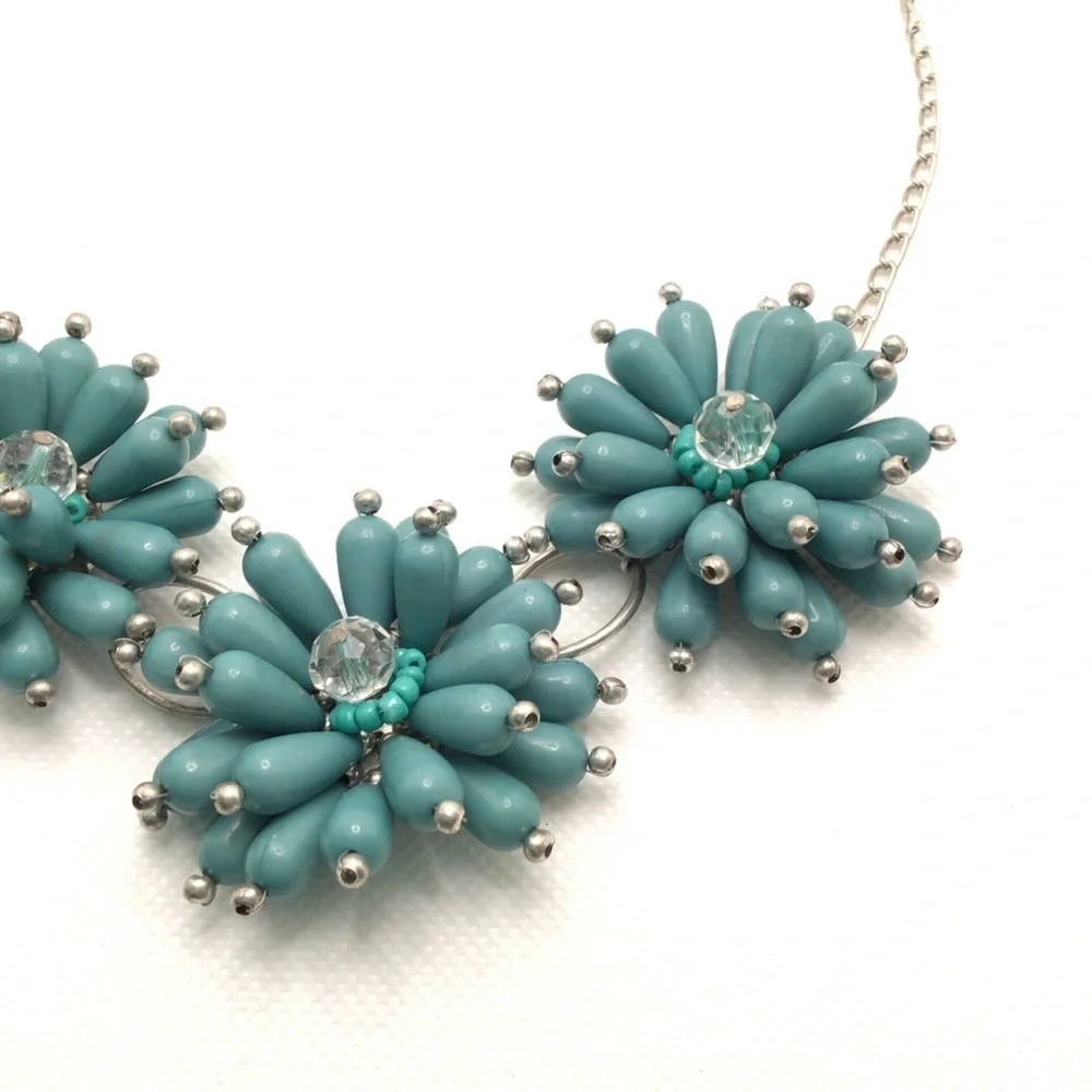 Accessory Connection Teal Floral Beaded Statement Matinee Necklace & Earring Set